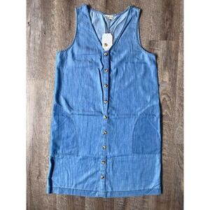Wonderly Chambray Denim Tunic Sheath‎ Shirt Dress Size M Blue Pockets Womens